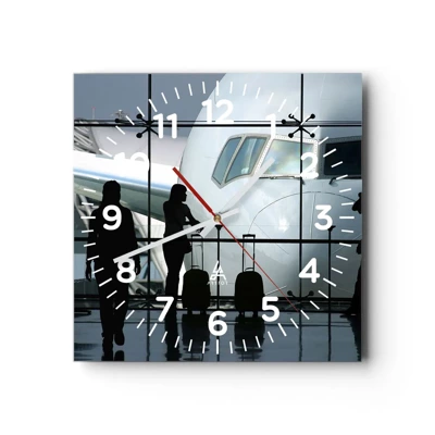 Wanduhr - Glasuhr - Vis a vis am Flughafen - 40x40 cm