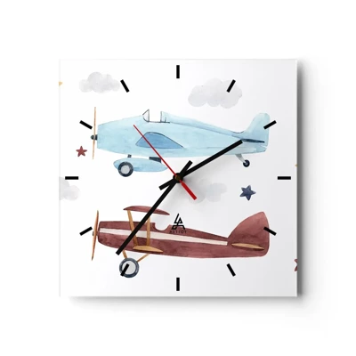 Wanduhr - Glasuhr - Wir warten, Herr Pilot! - 30x30 cm