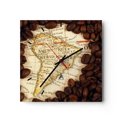 Wanduhr - Glasuhr - Woher kommt der beste Kaffee? - 30x30 cm