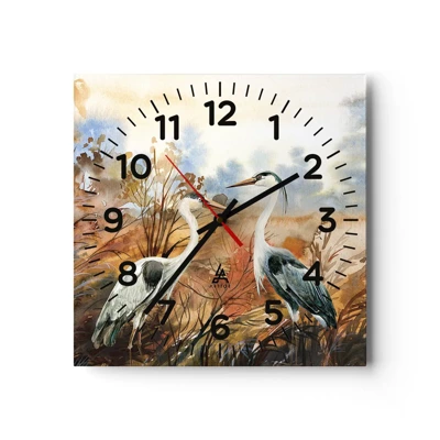 Wanduhr - Glasuhr - Wohin im Herbst? - 40x40 cm