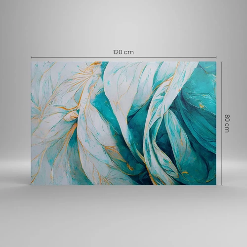 Bild auf Leinwand - Leinwandbild - Blaue Abstraktion mit goldenem Motiv - 120x80 cm