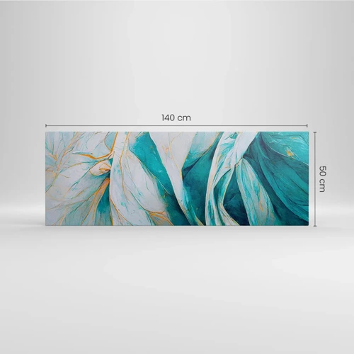 Bild auf Leinwand - Leinwandbild - Blaue Abstraktion mit goldenem Motiv - 140x50 cm