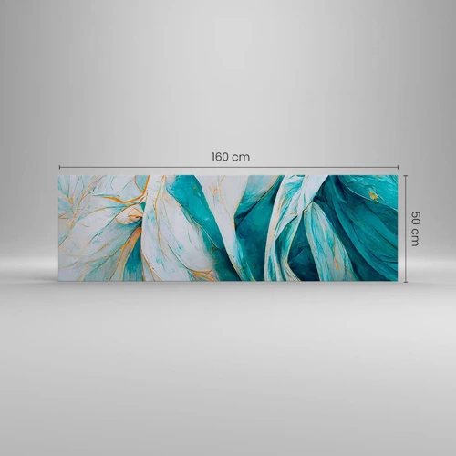 Bild auf Leinwand - Leinwandbild - Blaue Abstraktion mit goldenem Motiv - 160x50 cm