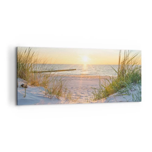 Bild auf Leinwand - Leinwandbild - Das Rauschen des Meeres, der Gesang der Vögel, ein wilder Strand im Gras ... - 100x40 cm