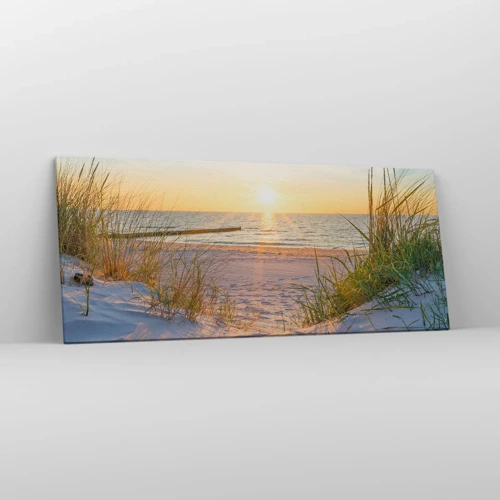 Bild auf Leinwand - Leinwandbild - Das Rauschen des Meeres, der Gesang der Vögel, ein wilder Strand im Gras ... - 120x50 cm