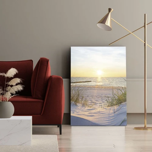 Bild auf Leinwand - Leinwandbild - Das Rauschen des Meeres, der Gesang der Vögel, ein wilder Strand im Gras ... - 50x70 cm