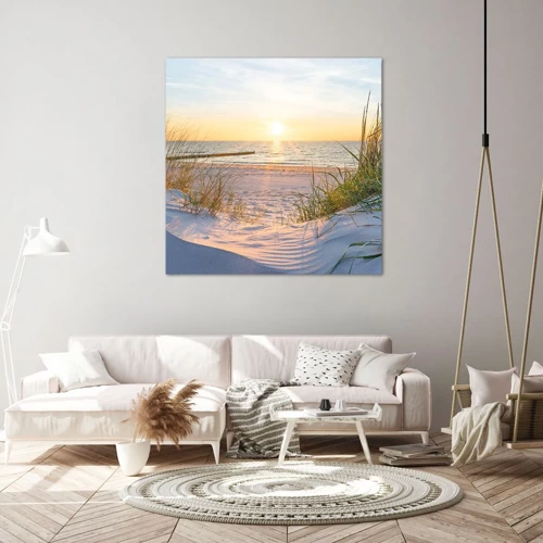 Bild auf Leinwand - Leinwandbild - Das Rauschen des Meeres, der Gesang der Vögel, ein wilder Strand im Gras ... - 70x70 cm