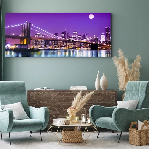 Bild auf Leinwand - Leinwandbild - Die Lichter der Großstadt in Lila - 100x40 cm