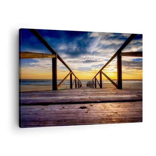 Bild auf Leinwand - Leinwandbild - Direkt zum ruhigen Strand bei Sonnenuntergang - 70x50 cm