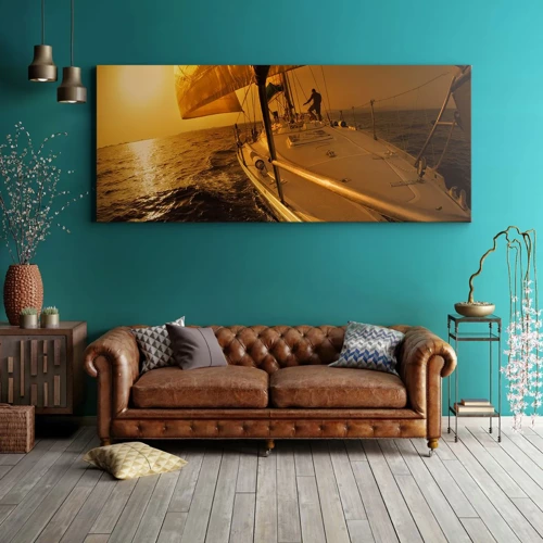 Bild auf Leinwand - Leinwandbild - Ein goldener Abend nach einem bunten Tag - 120x50 cm