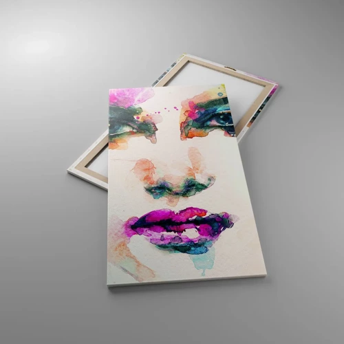 Bild auf Leinwand - Leinwandbild - Ein mit einem Regenbogen gemaltes Porträt - 65x120 cm