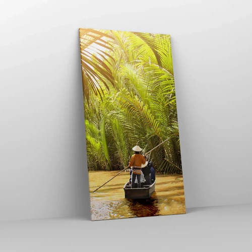 Bild auf Leinwand - Leinwandbild - Eine Palmenschlucht entlang - 65x120 cm
