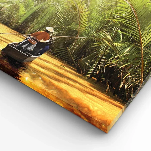 Bild auf Leinwand - Leinwandbild - Eine Palmenschlucht entlang - 65x120 cm