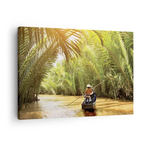 Bild auf Leinwand - Leinwandbild - Eine Palmenschlucht entlang - 70x50 cm