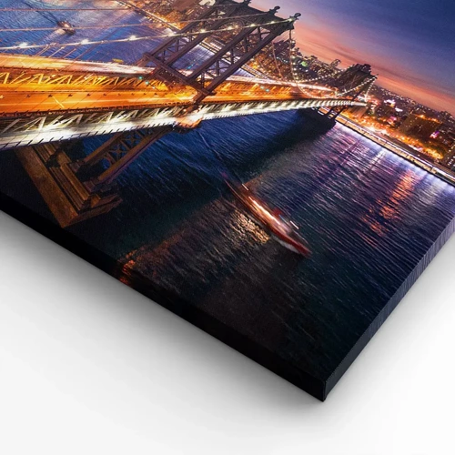 Bild auf Leinwand - Leinwandbild - Eine leuchtende Brücke zum Herzen der Stadt - 160x50 cm
