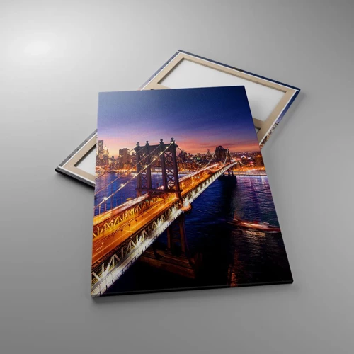 Bild auf Leinwand - Leinwandbild - Eine leuchtende Brücke zum Herzen der Stadt - 80x120 cm