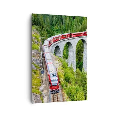 Bild auf Leinwand - Leinwandbild - Eisenbahn für Bergblick - 70x100 cm