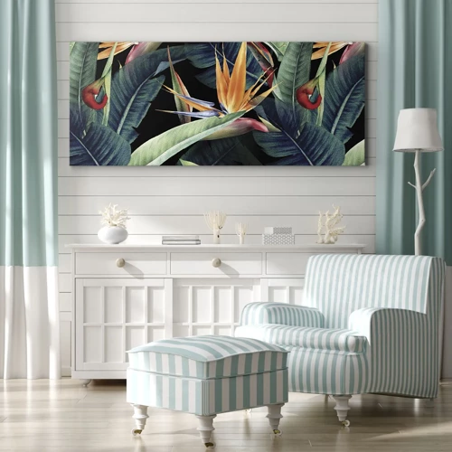 Bild auf Leinwand - Leinwandbild - Flammende Blumen der Tropen - 100x40 cm