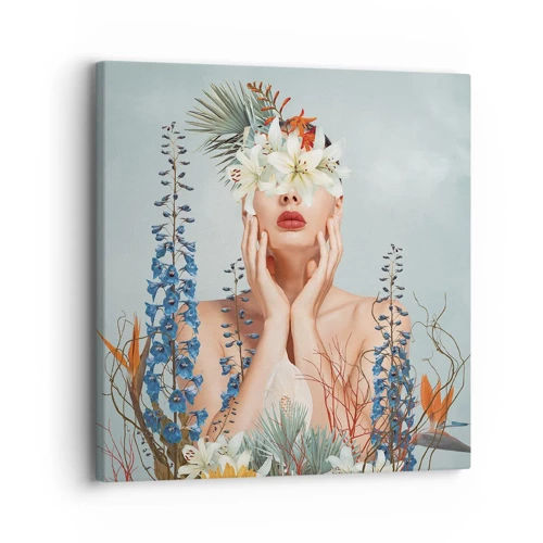 Bild auf Leinwand - Leinwandbild - Frau - Blume - 30x30 cm