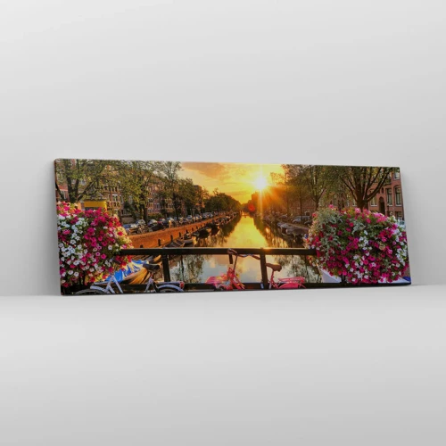 Bild auf Leinwand - Leinwandbild - Frühlingsmorgen in Amsterdam - 90x30 cm