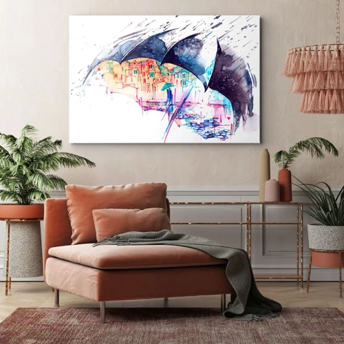 Bild auf Leinwand - Leinwandbild - Im Regen spazieren gehen - 70x50 cm