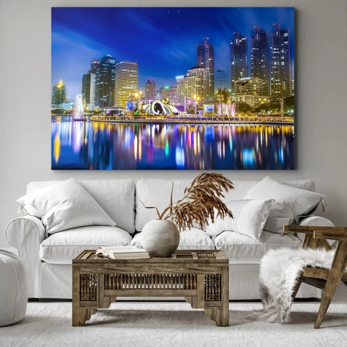 Bild auf Leinwand - Leinwandbild - Metropolis bei Regenbogennacht - 70x50 cm