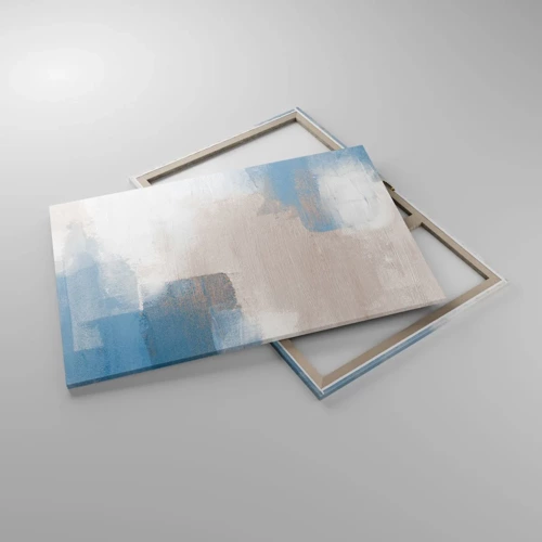 Bild auf Leinwand - Leinwandbild - Rosa Abstraktion hinter einem blauen Vorhang - 120x80 cm