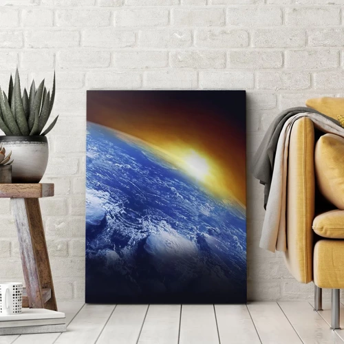 Bild auf Leinwand - Leinwandbild - Sonnenaufgang über dem blauen Planeten - 50x70 cm