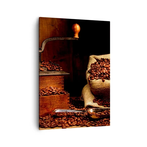 Bild auf Leinwand - Leinwandbild - Stillleben mit Kaffeebohnen und einer Mühle - 50x70 cm