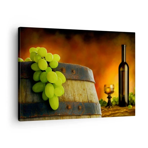 Bild auf Leinwand - Leinwandbild - Stillleben mit einer Flasche Wein und einer Weintraube - 70x50 cm