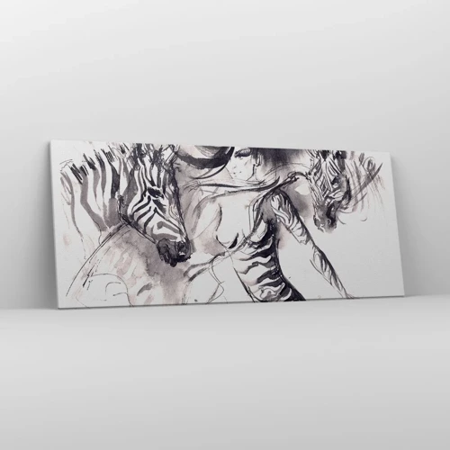 Bild auf Leinwand - Leinwandbild - Tanzen mit den Zebras - 120x50 cm