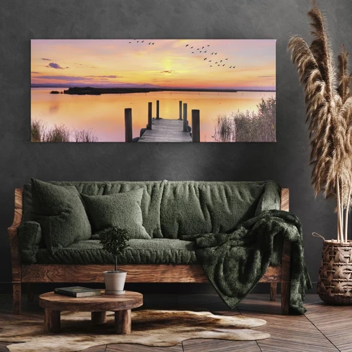 Bild auf Leinwand - Leinwandbild - Violette stille Morgendämmerung - 100x40 cm