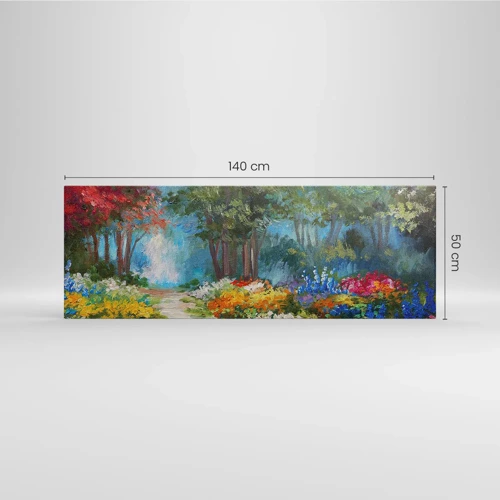 Bild auf Leinwand - Leinwandbild - Waldgarten, Blumenwald - 140x50 cm