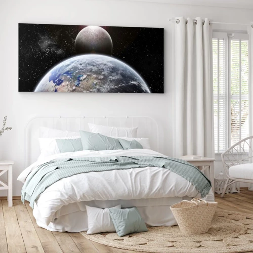 Bild auf Leinwand - Leinwandbild - Weltraumlandschaft - Sonnenaufgang - 100x40 cm