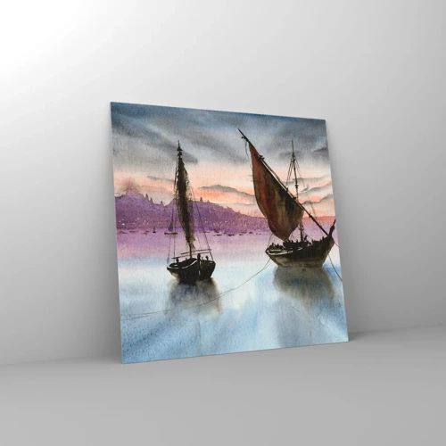 Glasbild - Bild auf glas - Abend am Hafen - 70x70 cm