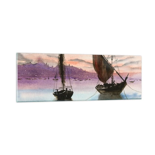 Glasbild - Bild auf glas - Abend am Hafen - 90x30 cm