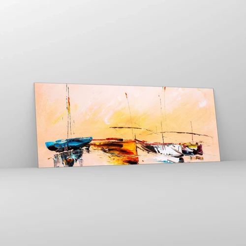 Glasbild - Bild auf glas - Abend im Yachthafen - 100x40 cm