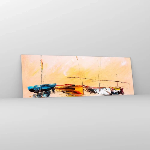 Glasbild - Bild auf glas - Abend im Yachthafen - 90x30 cm