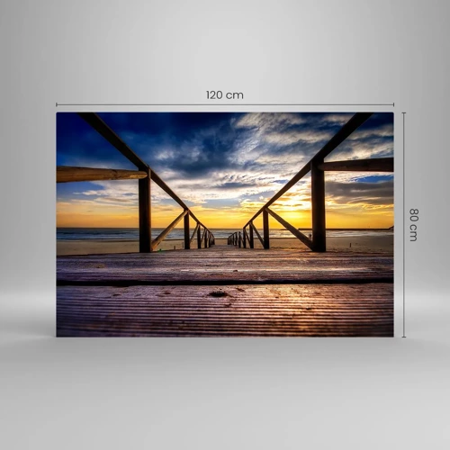 Glasbild - Bild auf glas - Direkt zum ruhigen Strand bei Sonnenuntergang - 120x80 cm