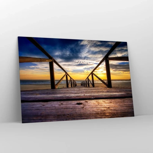 Glasbild - Bild auf glas - Direkt zum ruhigen Strand bei Sonnenuntergang - 120x80 cm