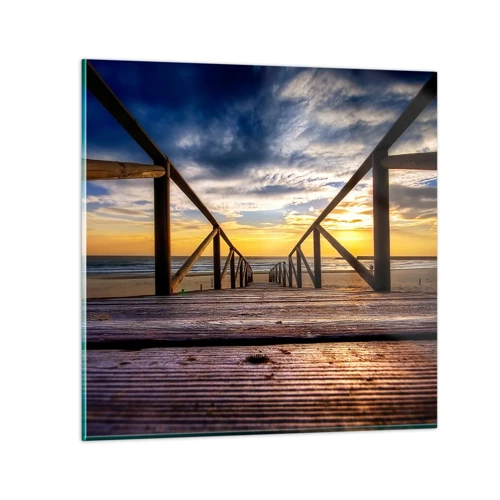 Glasbild - Bild auf glas - Direkt zum ruhigen Strand bei Sonnenuntergang - 70x70 cm