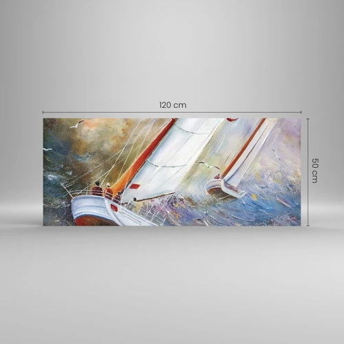 Glasbild - Bild auf glas - Durch die Wellen laufend - 120x50 cm