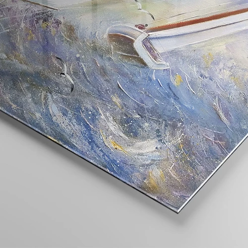 Glasbild - Bild auf glas - Durch die Wellen laufend - 70x50 cm