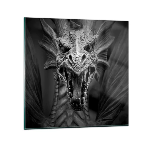 Glasbild - Bild auf glas - Ein märchenhafter Drache in Grau - 50x50 cm