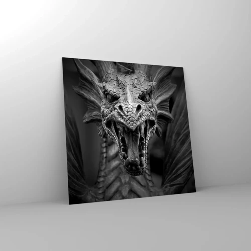 Glasbild - Bild auf glas - Ein märchenhafter Drache in Grau - 50x50 cm