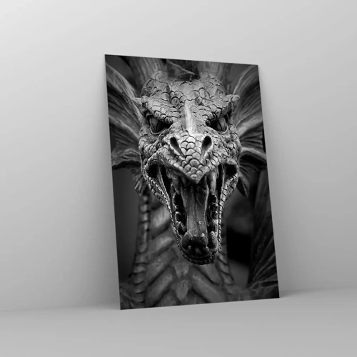 Glasbild - Bild auf glas - Ein märchenhafter Drache in Grau - 70x100 cm