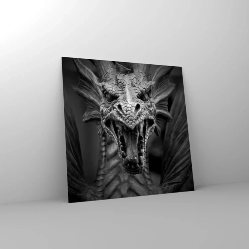 Glasbild - Bild auf glas - Ein märchenhafter Drache in Grau - 70x70 cm