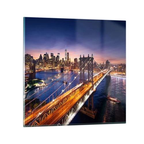Glasbild - Bild auf glas - Eine leuchtende Brücke zum Herzen der Stadt - 30x30 cm