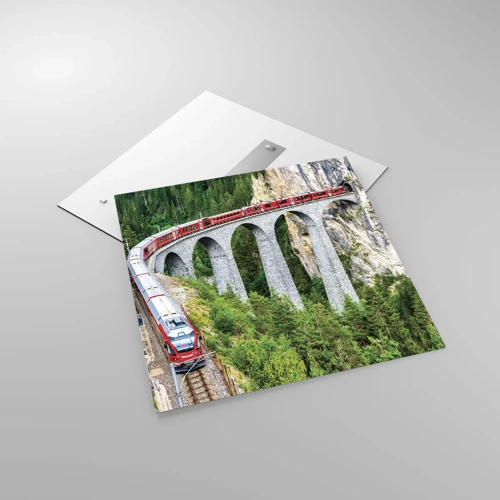 Glasbild - Bild auf glas - Eisenbahn für Bergblick - 70x70 cm