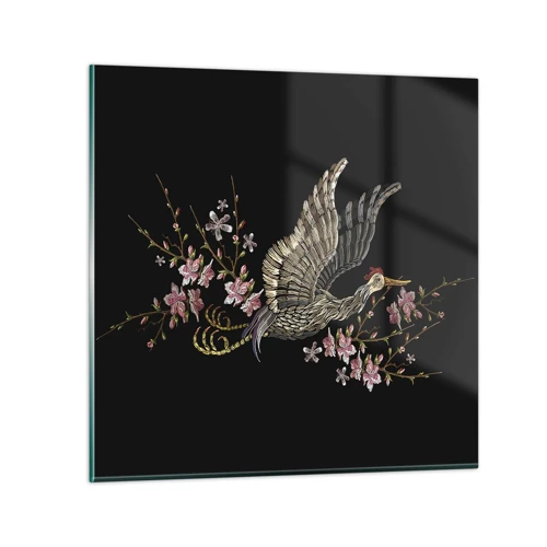 Glasbild - Bild auf glas - Exotischer gestickter Vogel - 30x30 cm